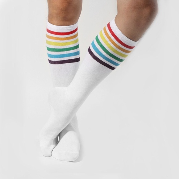 Accessories - Rainbow Stripe Sport Socks White NEW
